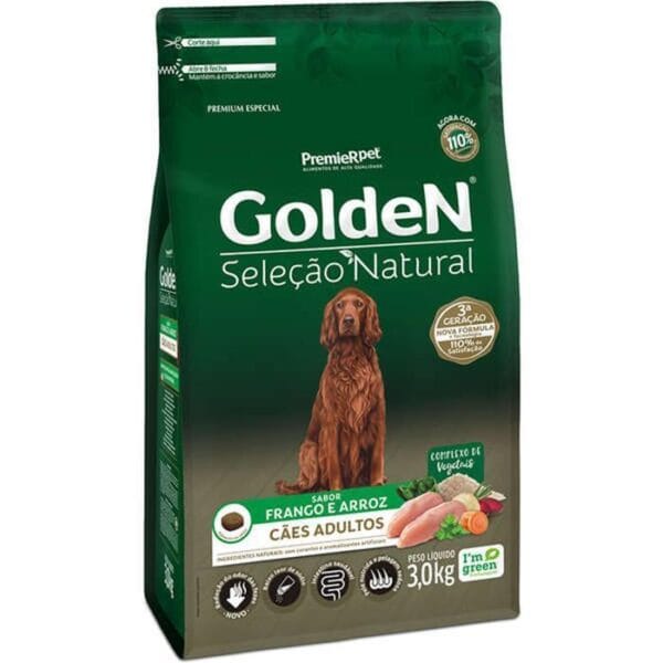 Golden Seleção Natural Cães Adultos Frango E Arroz 3Kg