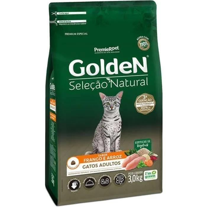 Golden Seleção Natural Gatos Adultos Frango E Arroz 3Kg