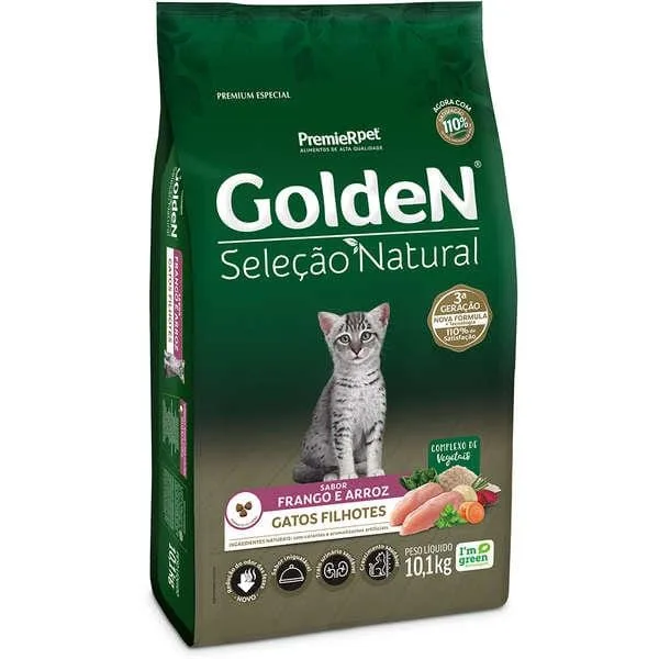 Golden Seleção Natural Gatos Filhotes Frango E Arroz 10Kg