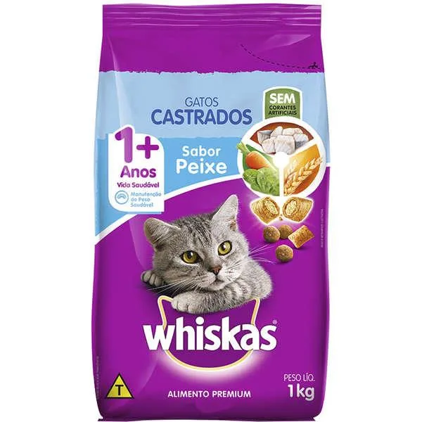 Whiskas Gatos Adultos Castrados Peixe 1Kg