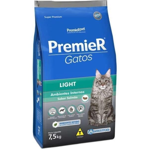 Premier Gatos Adultos Light Salmão 7,5Kg