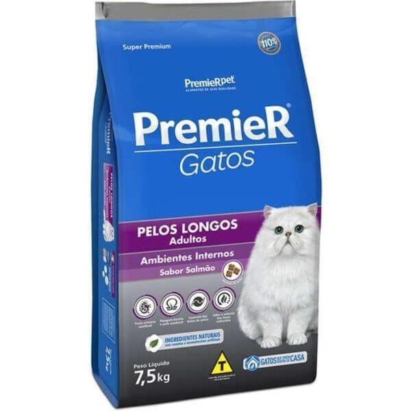 Premier Gatos Adultos Pelos Longos Salmão 7,5Kg