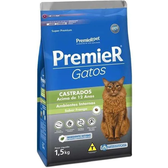 Premier Gatos Castrados Acima De 12 Anos Frango 1,5Kg