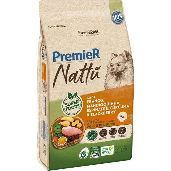 Premier Nattu Cães Adultos Raças Pequenas Mandioquinha 10,1Kg