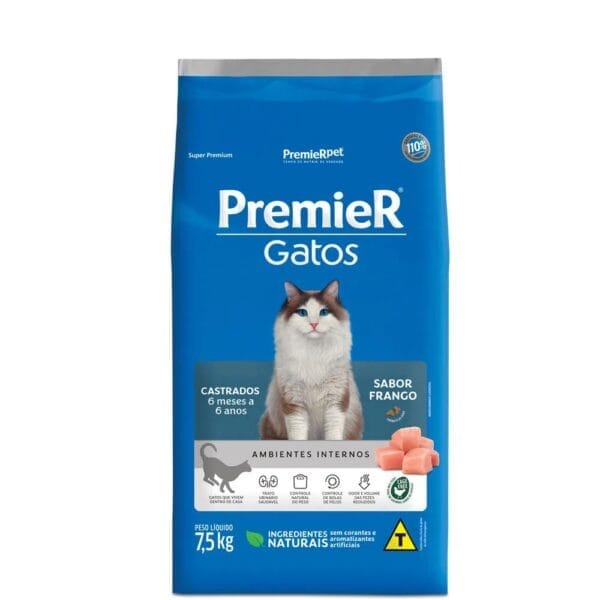Premier Gatos Castrados Até 6 Anos Frango 7,5Kg