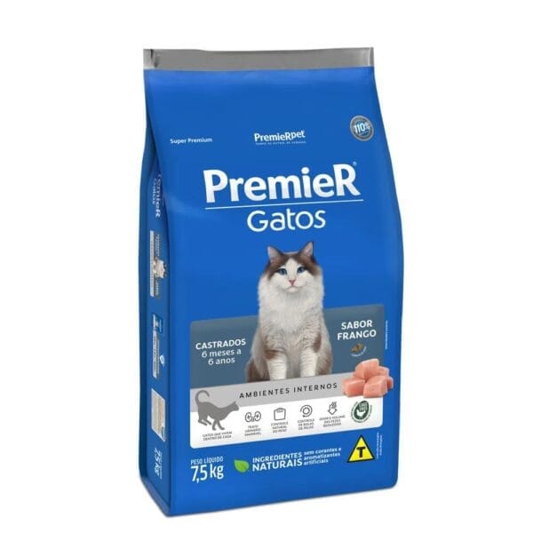 Premier Gatos Castrados Até 6 Anos Frango 7,5Kg