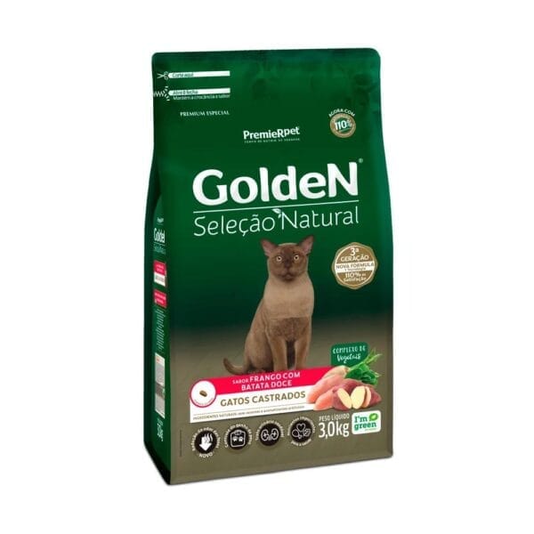 Golden Seleção Natural Para Gatos Castrados Sabor Frango Com Batata Doce 3Kg