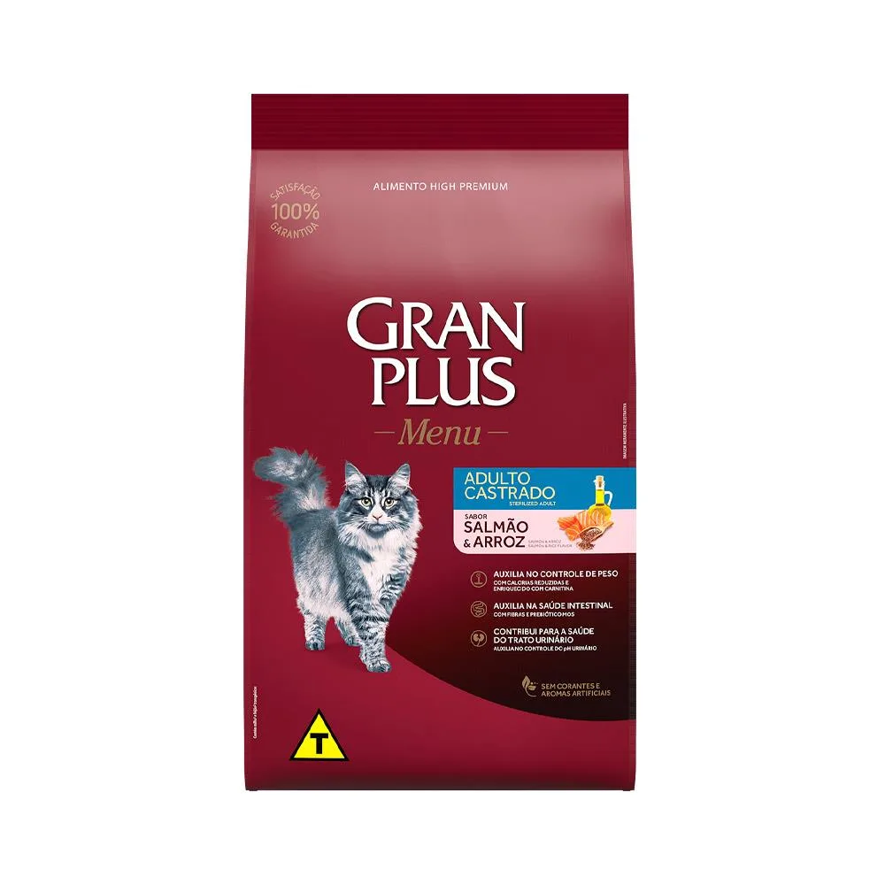 Granplus Menu Gatos Adultos Castrados Salmão E Arroz 3Kg